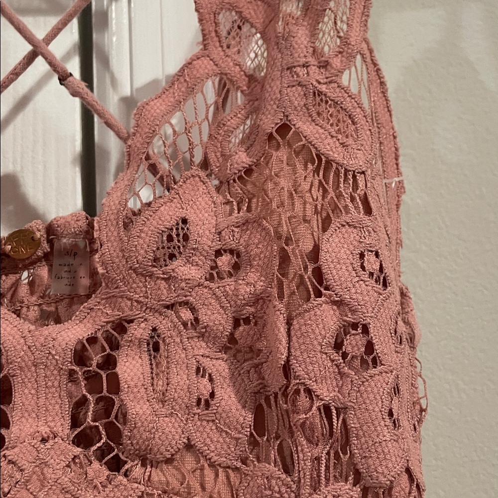 Free People One- Lace Bodice Tiered Ruffle Sundress - Dusty Rose- Size Small - Picture 6 of 12